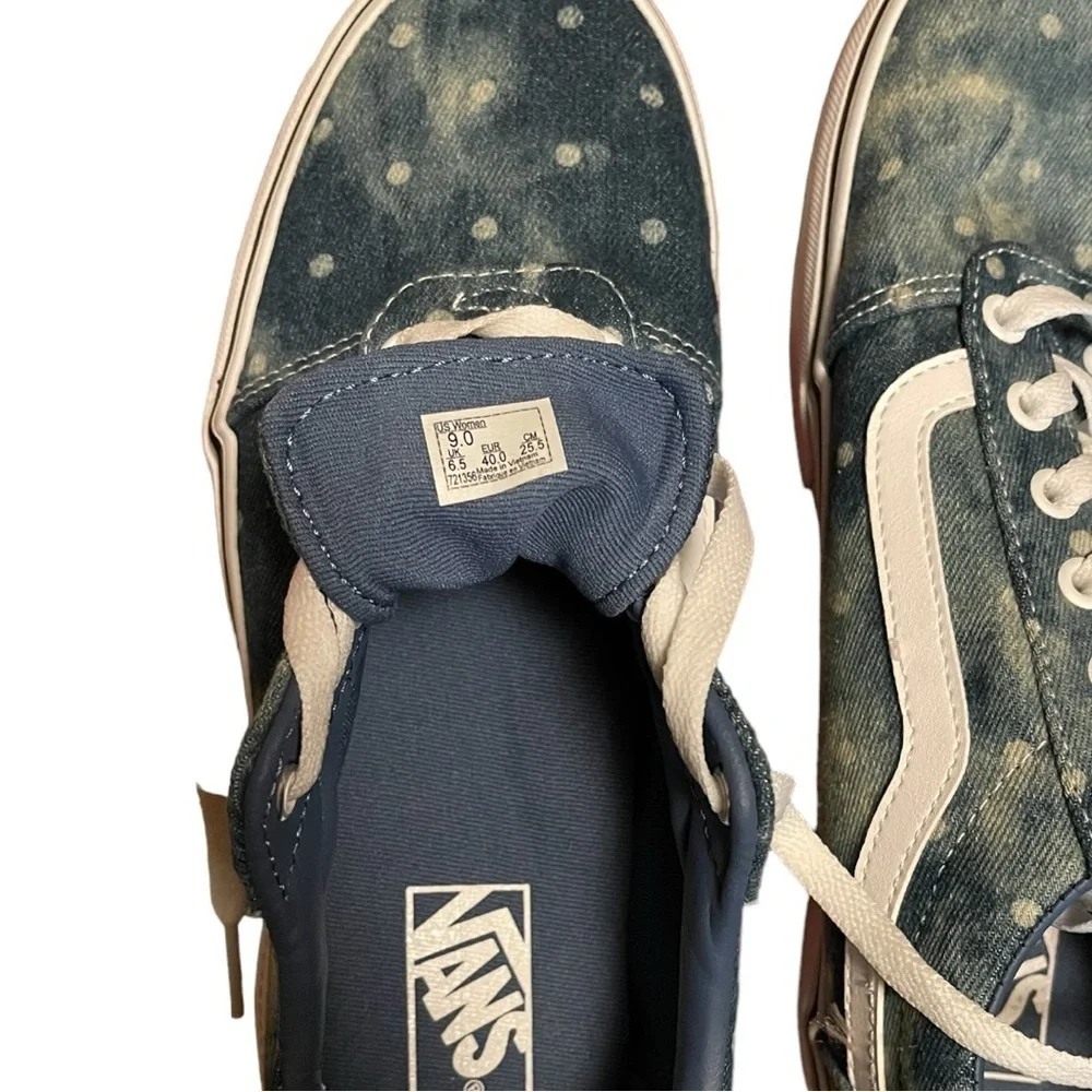 Vans Women's Ward Platform Denim Polka Dot Blue/White - NEW!